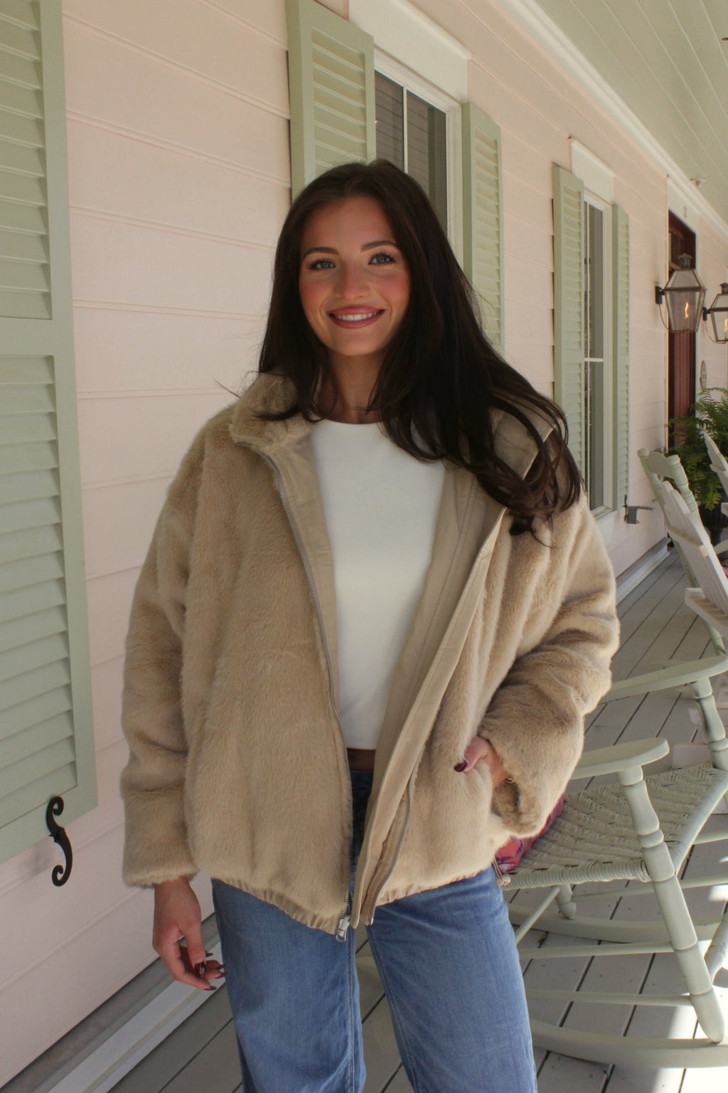 Oversized Reversible Faux Fur Zip Jacket